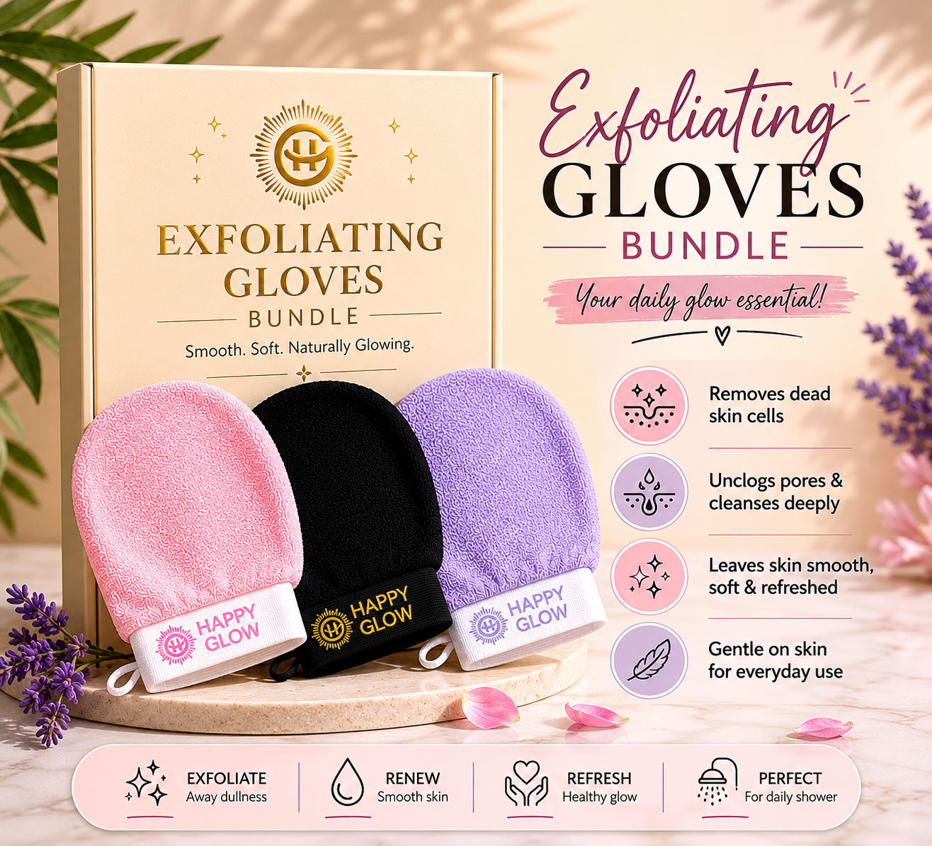Happy Glow Exfoliating Gloves Bundle | Full-Body Smooth Skin Routine
