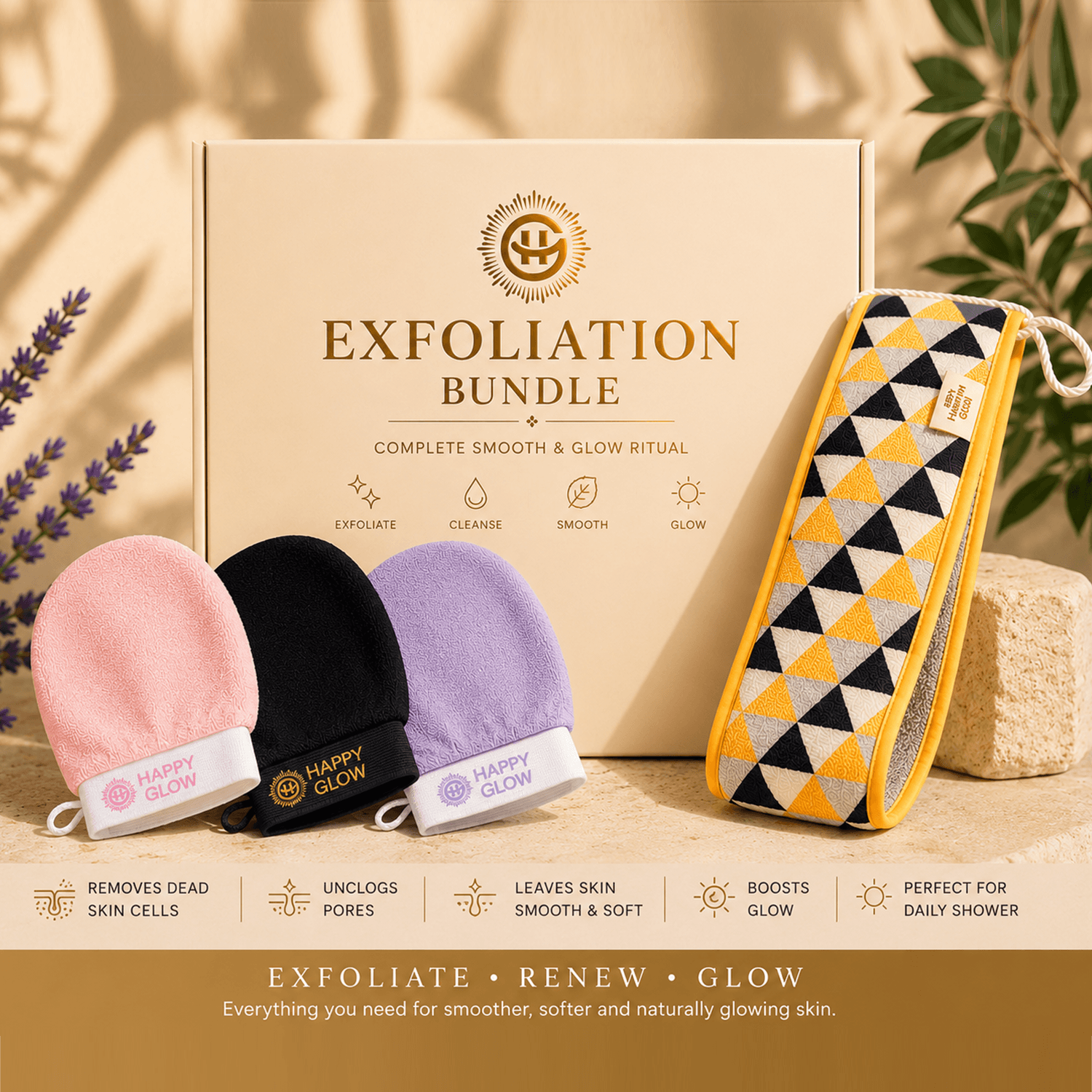 Happy Glow Exfoliation Bundle | Gloves & Back Scrubber Set