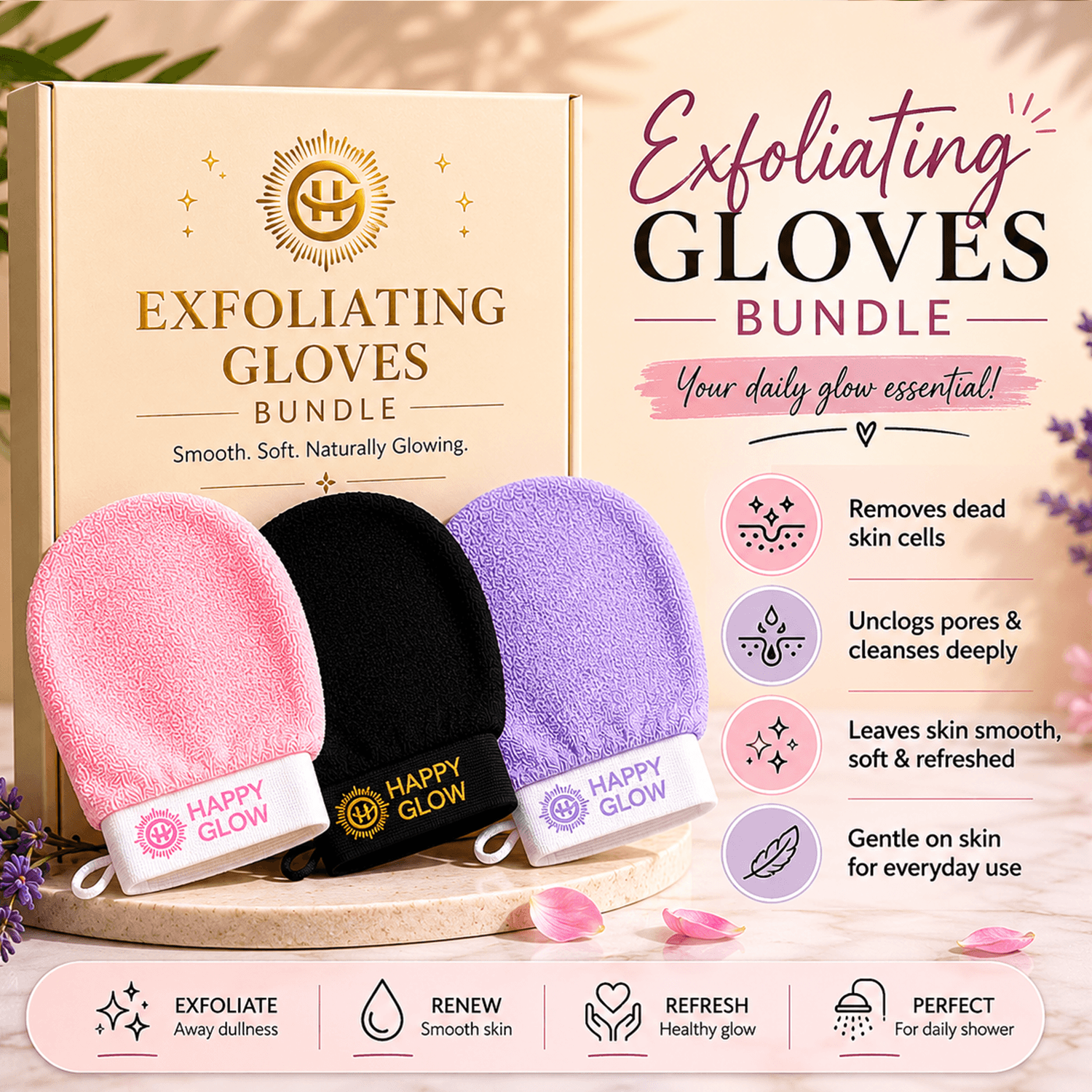 Happy Glow Exfoliating Gloves Bundle | Full-Body Smooth Skin Routine