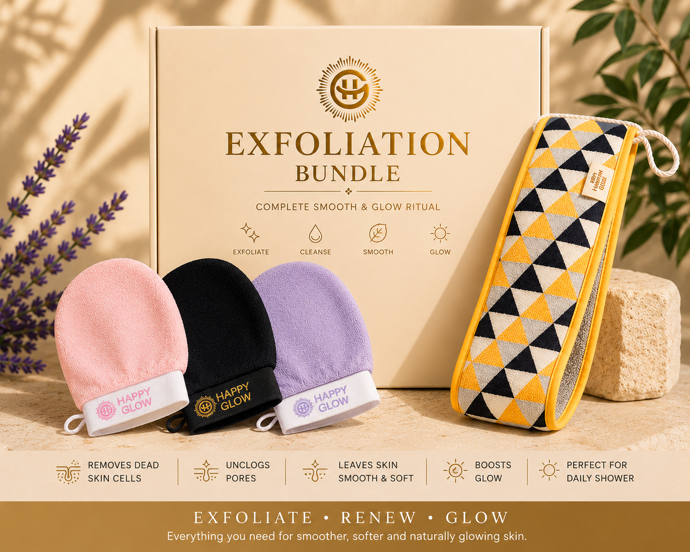 Happy Glow Exfoliation Bundle | Gloves & Back Scrubber Set